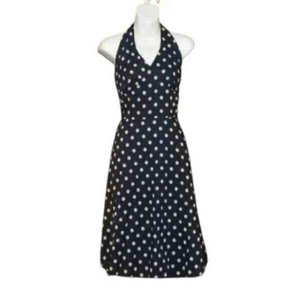 Jones New York Signature Polka Dot Dress Navy - Picture 1 of 10